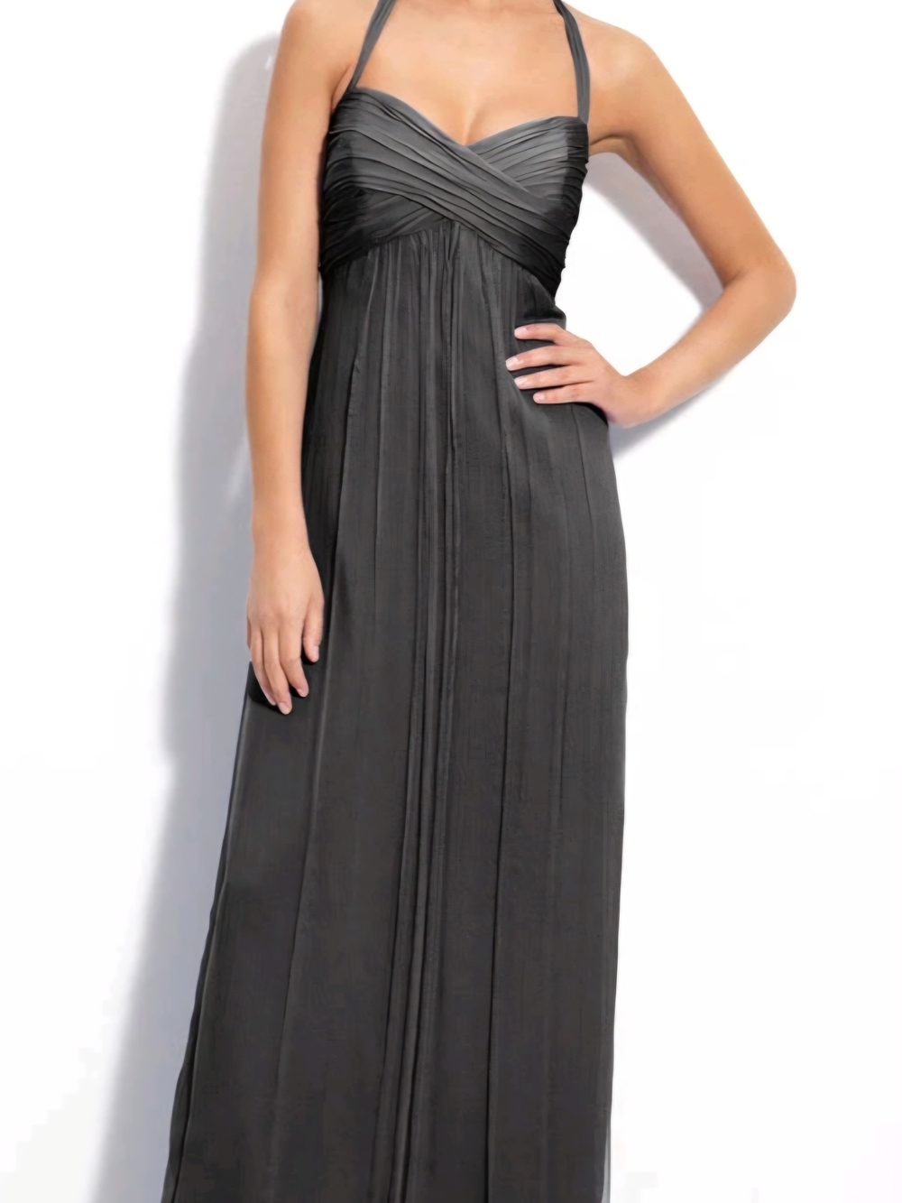Charcoal  Amsale Chiffon SILK Halter Gown size 8